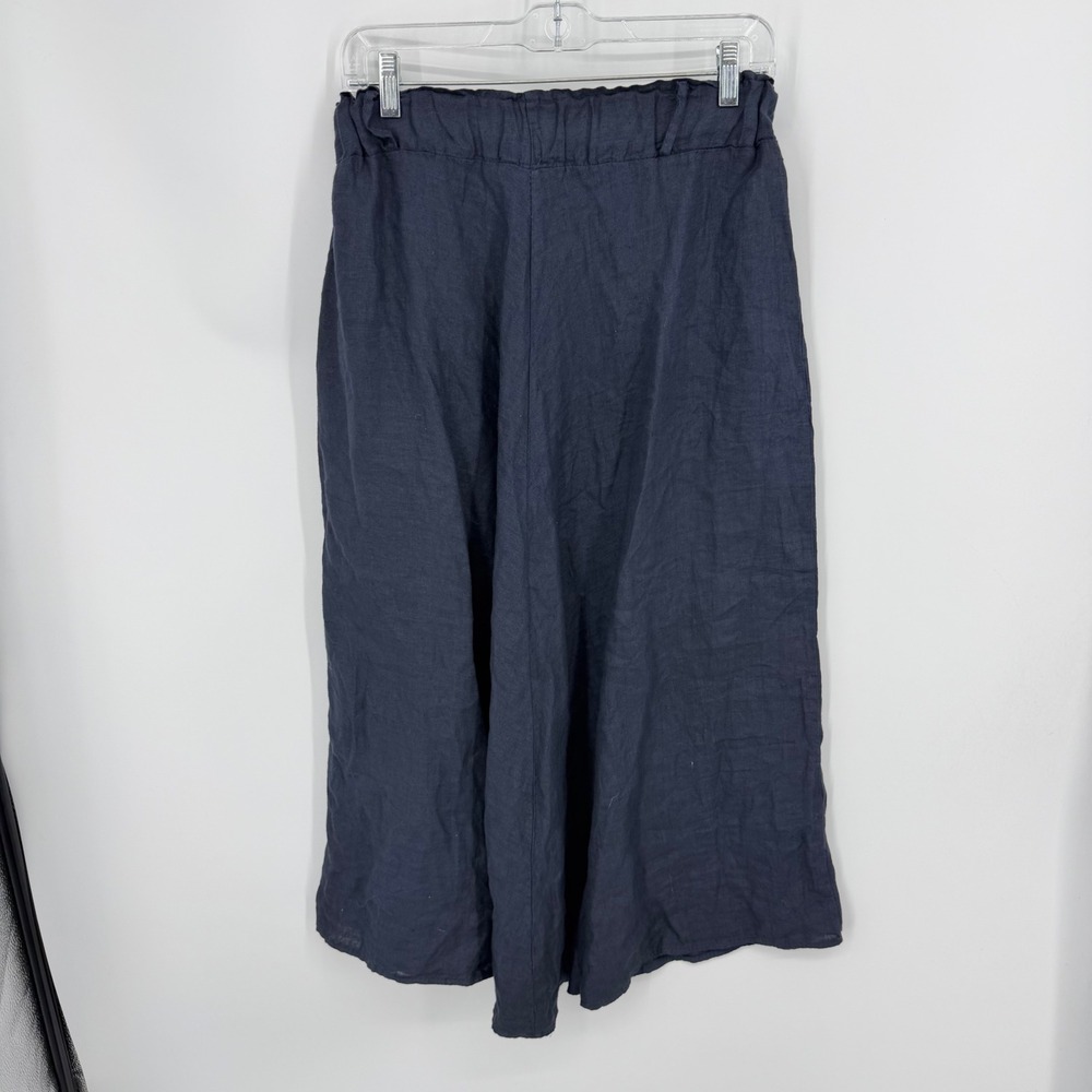 Bonito Linen Wide Leg Pants Womens‎ XS Navy Blue Elastic Waist Made in Italy